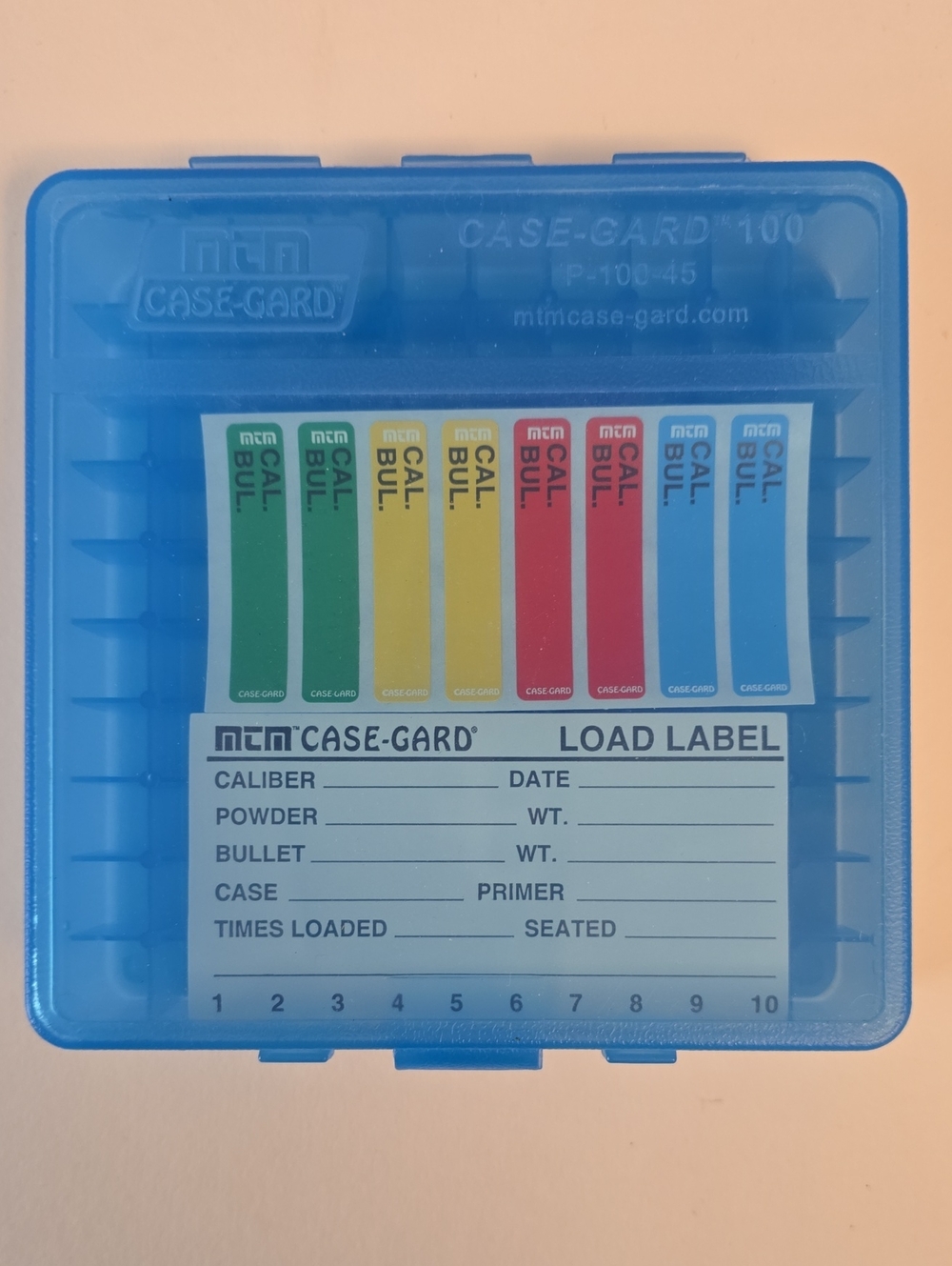 MTM Case-Gard P-100-45 100-round Ammo Box with Load Labels